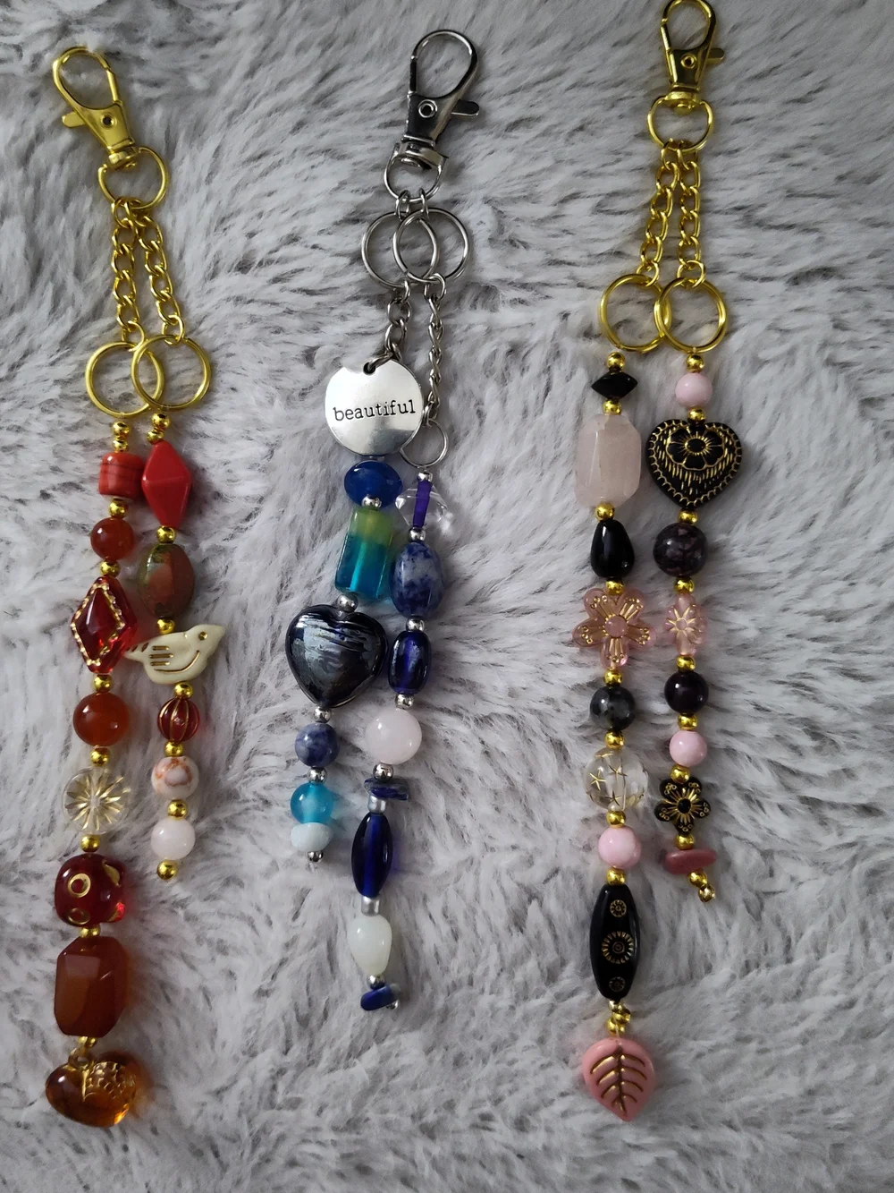 Handmade Beaded Natural Stone Keychain - Multiple